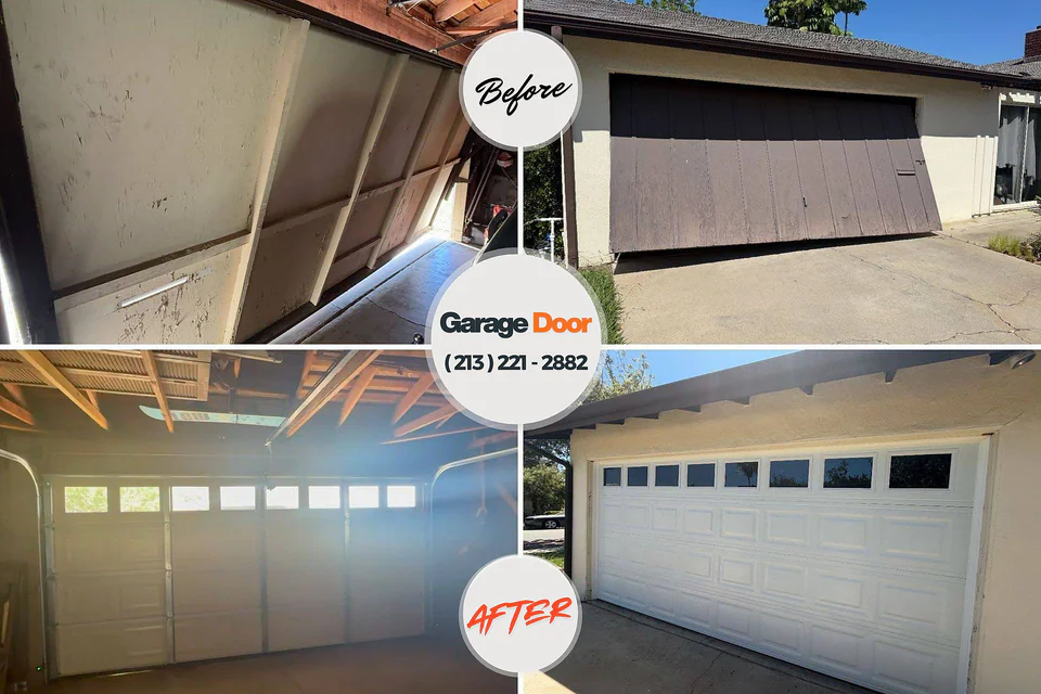Before and after: garage door repair Mulberry, AR